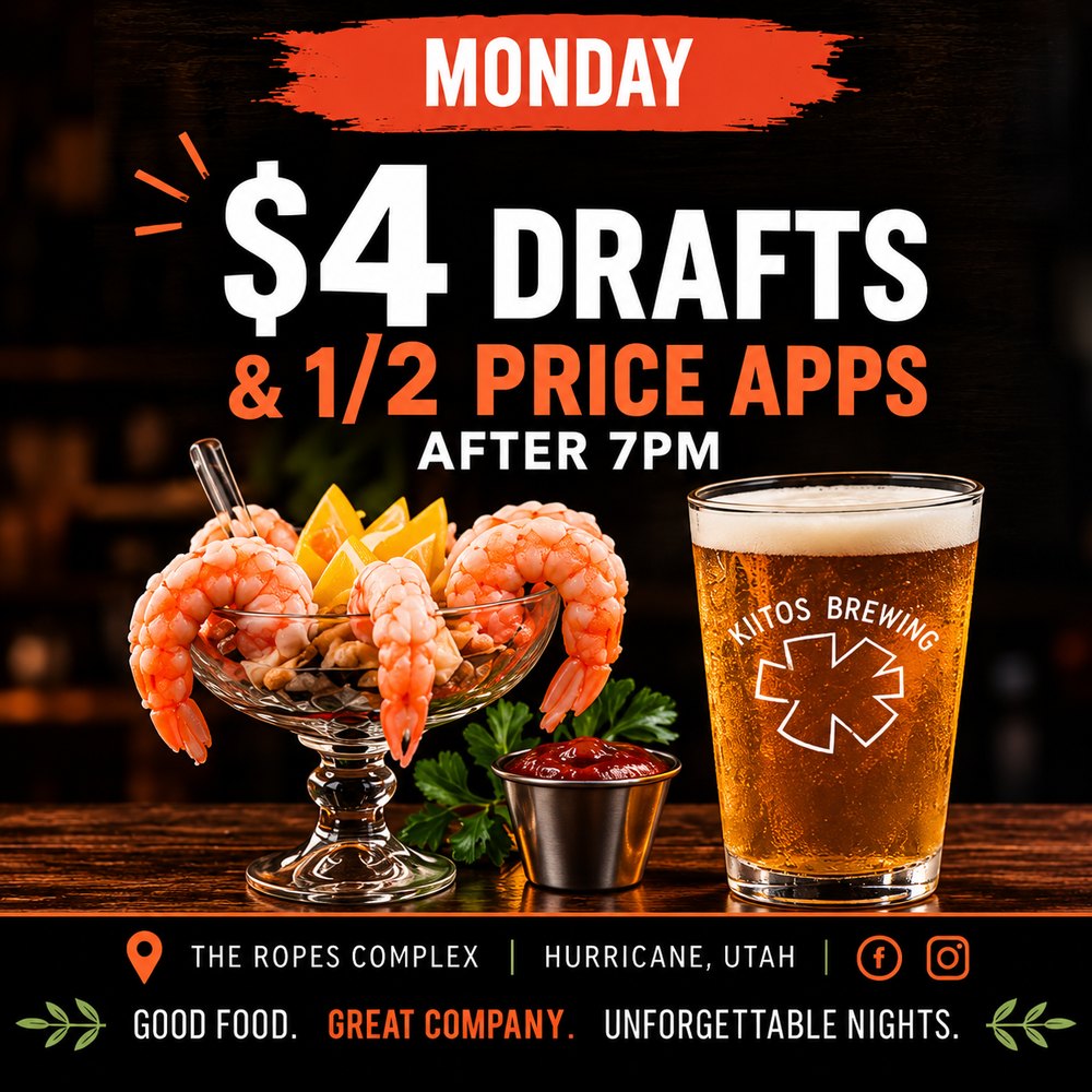 Monday: $4 drafts and half price apps after 7 PM
