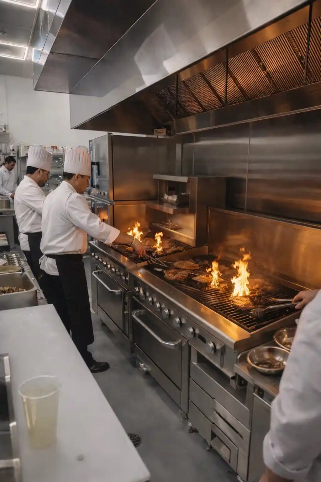restaurant-kitchen-chefs-grilling-steaks-hurricane-utah Chefs grilling steaks inside the Touch of Tuscany Italian steakhouse kitchen in Hurricane Utah
