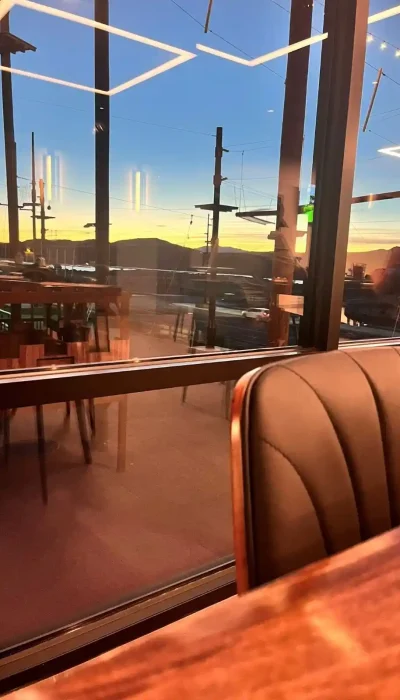 restaurant-view-sunset-hurricane-utah-zion-area Sunset view from inside Touch of Tuscany Italian steakhouse restaurant in Hurricane Utah near Zion National Park